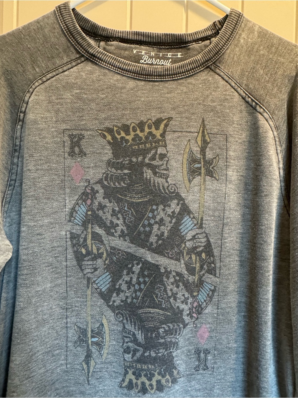 Lucky Brand Gray Crewneck Sweatshirt with King Card Graphic